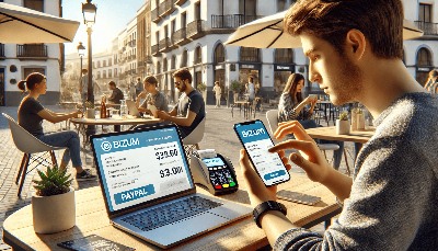 Usuario gestionando pagos digitales con Bizum, destacando la inmediatez y seguridad en transacciones de casinos online.